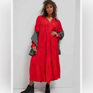 Anthropologie Maeve Red Wendy Tiered Maxi Dress